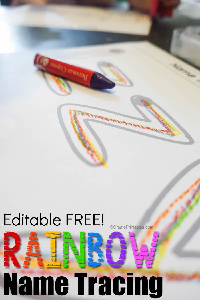 free editable name tracing in rainbow