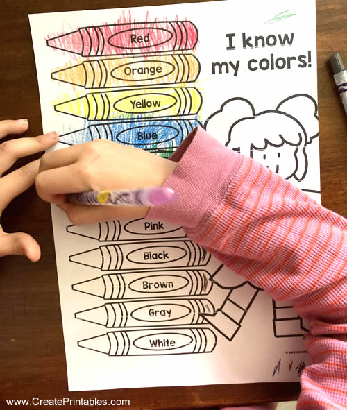 preschool colors coloring worksheet page